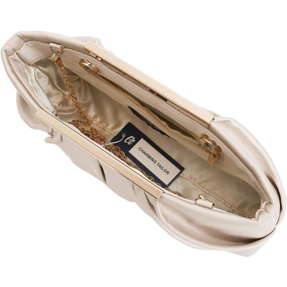 CHARMING TAILOR Clutch Evening Bag Elegant Pleated Satin Formal Handbag Simple - Picture 11 of 14